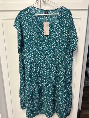 Floral Tiered Teal Women's Dress - Casual Everyday Style